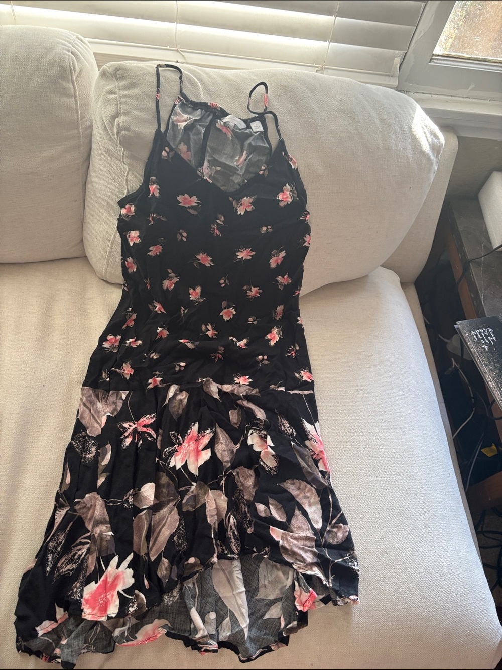 Black Floral Spaghetti-Strap Dress